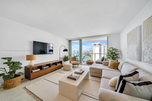 living room with expansive windows