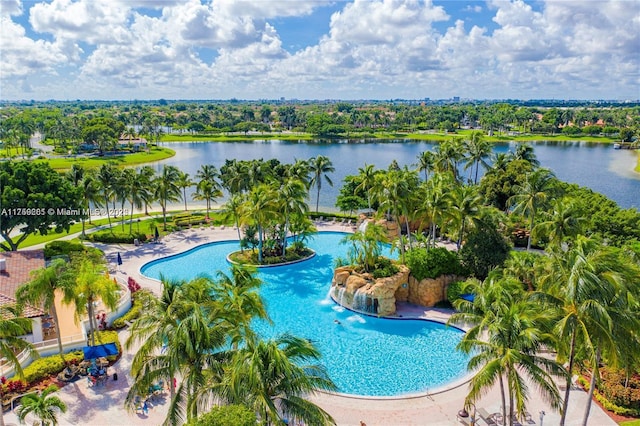 community pool with a water view