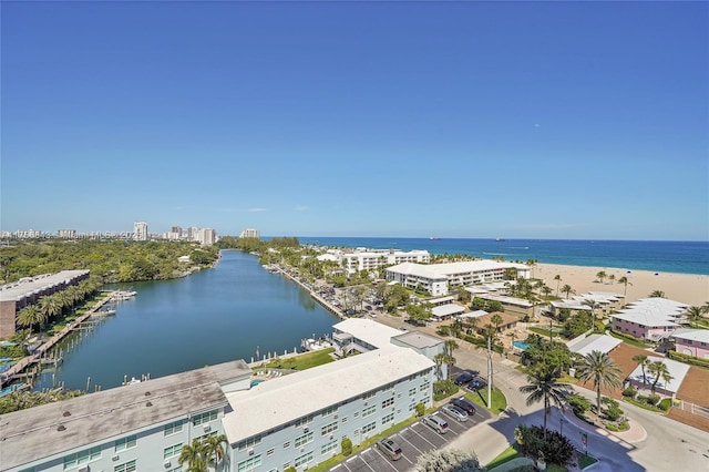 bird's eye view featuring a city view and a water view