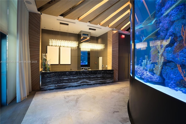 1451 Brickell Ave Unit 1201, Miami, FL 33131 - reception area with high vaulted ceiling and beamed ceiling