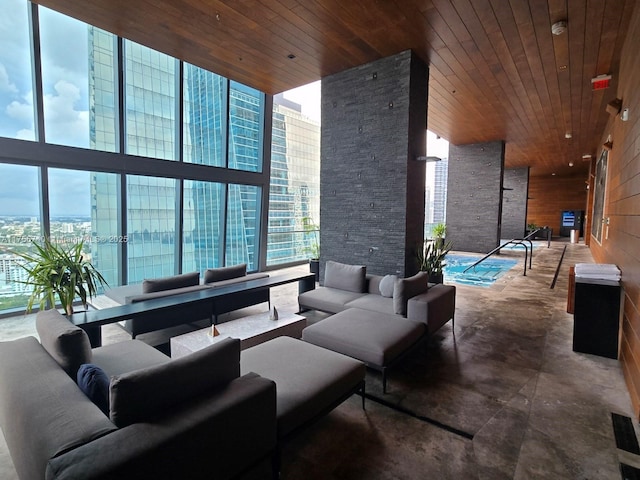 1451 Brickell Ave Unit 1201, Miami, FL 33131 - lobby featuring wooden ceiling and floor to ceiling windows