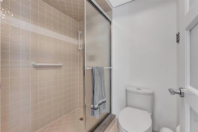 bathroom with a stall shower and toilet