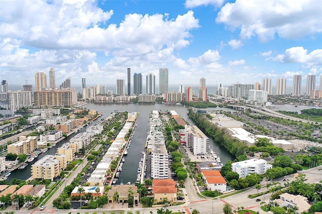 bird's eye view with a view of city and a water view