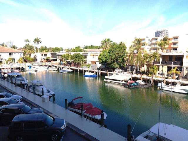 view of dock with a water view