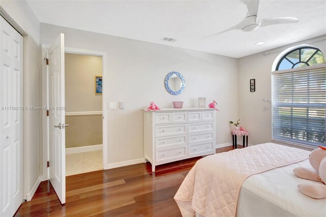 12200 SW 2nd St, Plantation, FL 33325 - bedroom featuring dark wood-style floors, ceiling fan, baseboards, and recessed lighting