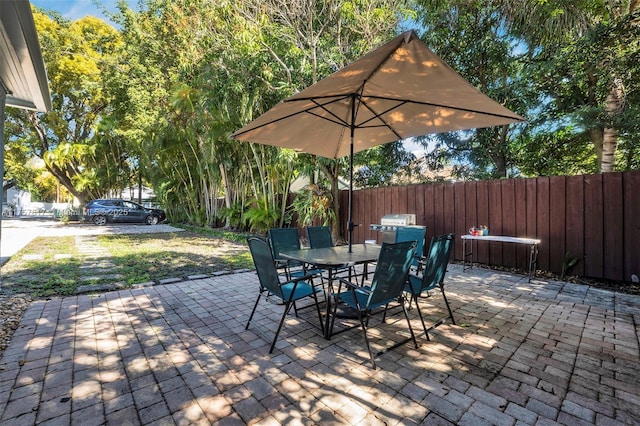 view of patio / terrace featuring outdoor dining space and fence