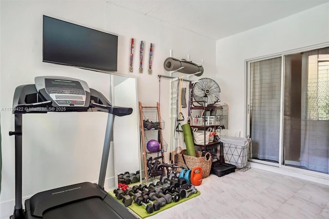 exercise room with marble finish floor