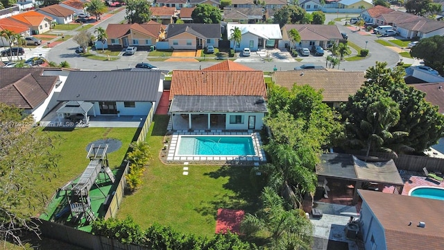 drone / aerial view with a residential view