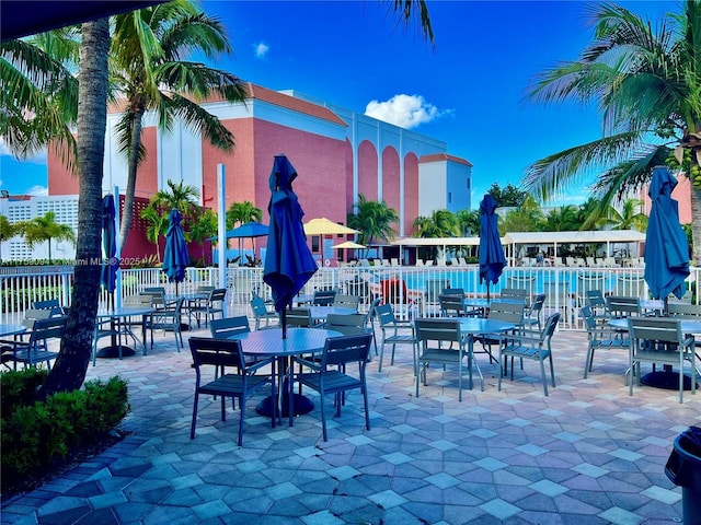 view of patio featuring fence