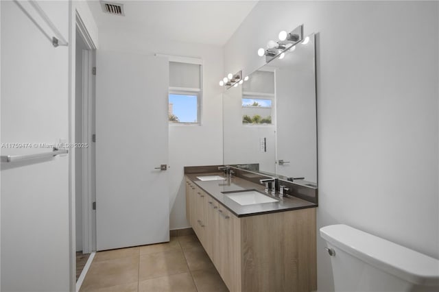 bathroom with visible vents, a sink, tile patterned flooring, and toilet