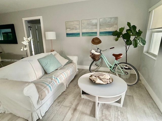 living room featuring baseboards and wood finished floors