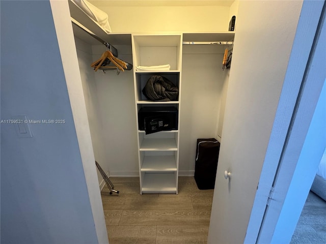 walk in closet featuring wood finished floors