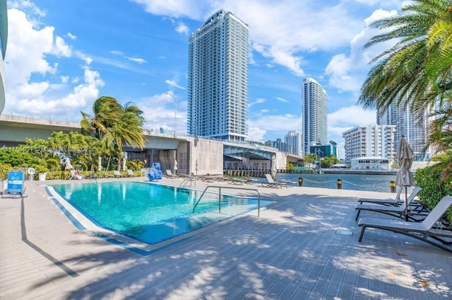 community pool featuring a city view