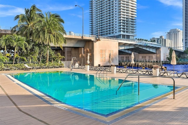 pool with a patio