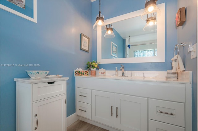 bathroom featuring wood finished floors and vanity