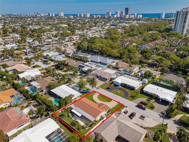 drone / aerial view with a city view