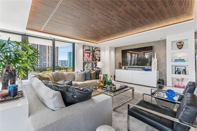 19667 Turnberry Way Unit 8K, Aventura, FL 33180 - living room with wooden ceiling, wood finished floors, and a city view