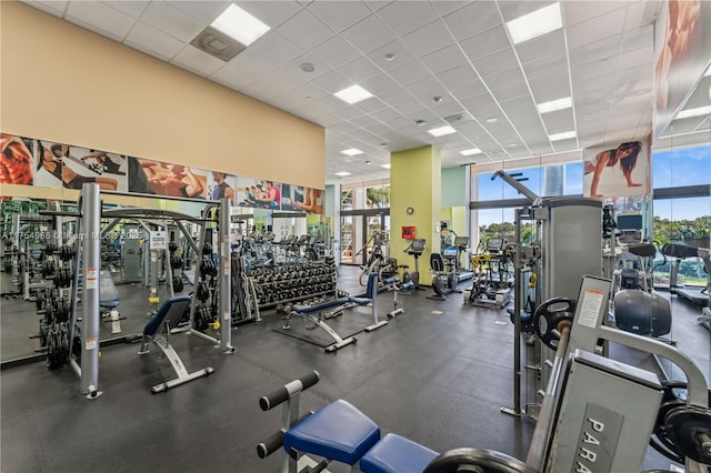 19667 Turnberry Way Unit 8K, Aventura, FL 33180 - workout area with expansive windows and a paneled ceiling