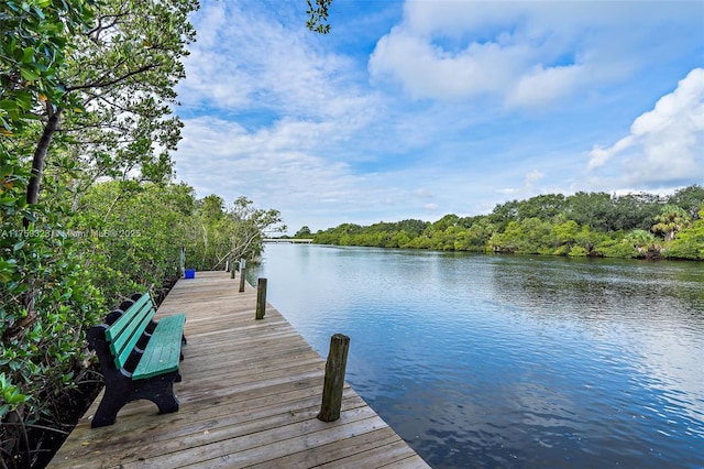 view of dock with a water view