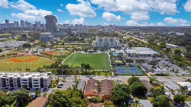 drone / aerial view with a city view