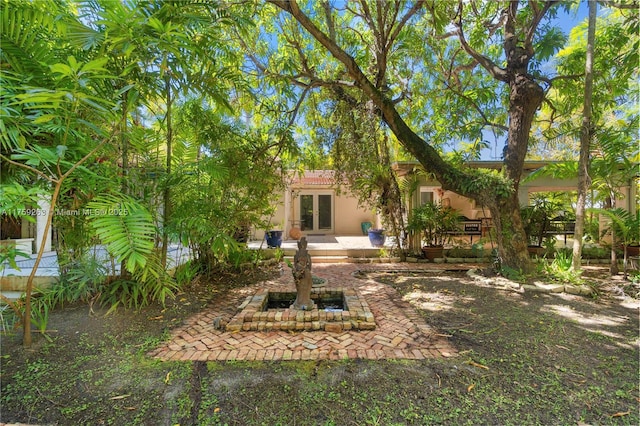 view of yard with a patio area and french doors