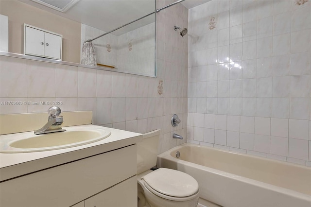 7801 SW 9th Ter, Miami, FL 33144 - full bathroom with shower / tub combo, toilet, tile walls, vanity, and backsplash