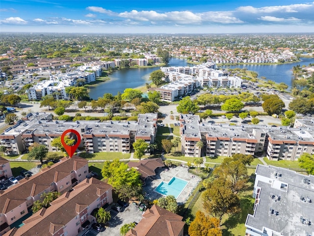 bird's eye view featuring a water view