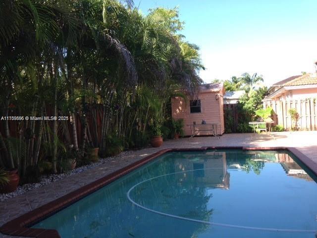 view of pool featuring a patio area, fence, and a fenced in pool