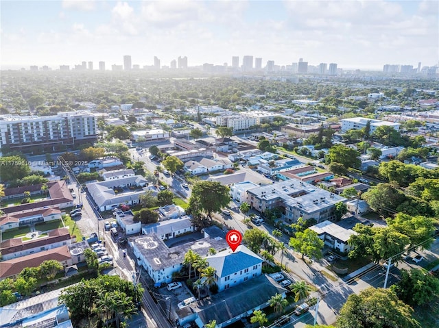 drone / aerial view with a city view