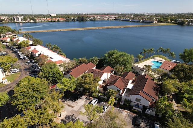 drone / aerial view featuring a water view