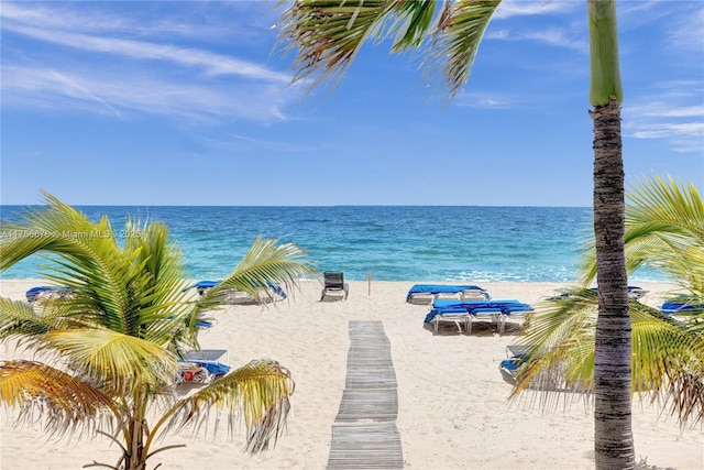 water view with a boat dock and a beach view