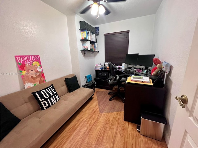 office area featuring ceiling fan and wood finished floors