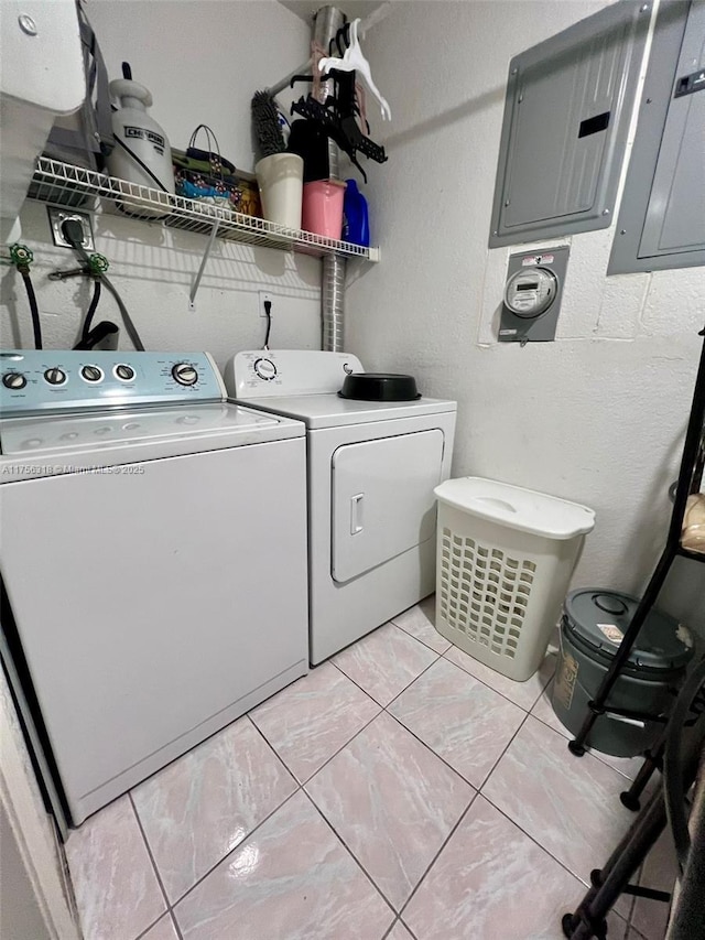 laundry area featuring laundry area, washing machine and dryer, and electric panel