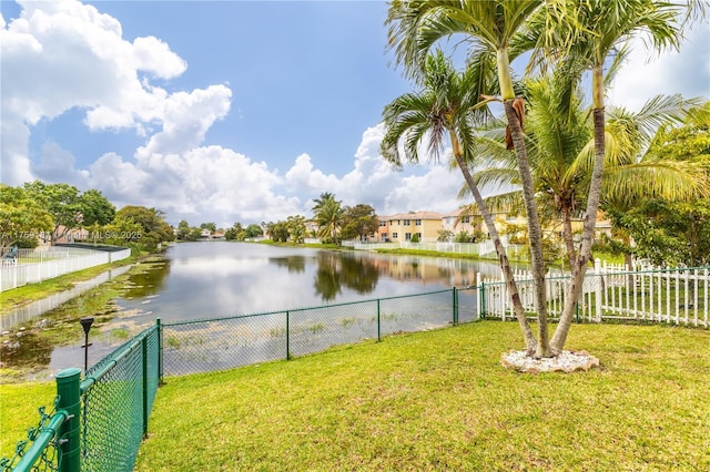 view of water feature with a fenced backyard