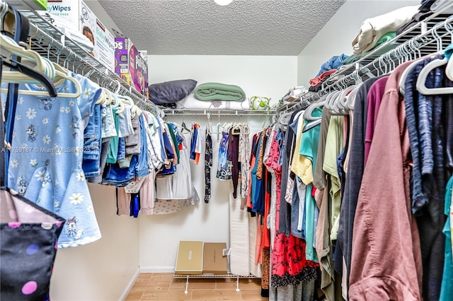 walk in closet featuring wood finished floors