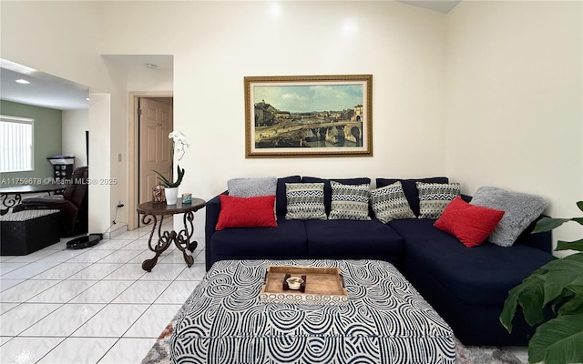 living room with light tile patterned floors