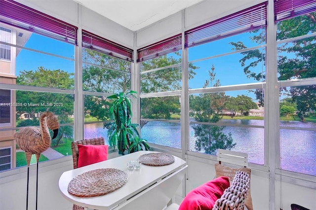 sunroom with a water view