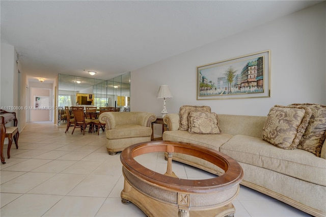 living room featuring light tile patterned floors