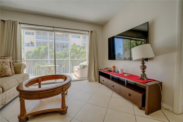 living area featuring light tile patterned floors