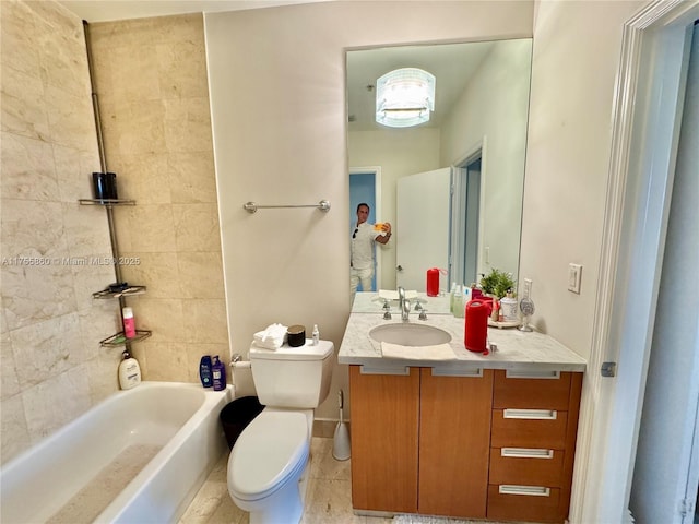 bathroom with toilet, shower / tub combination, and vanity