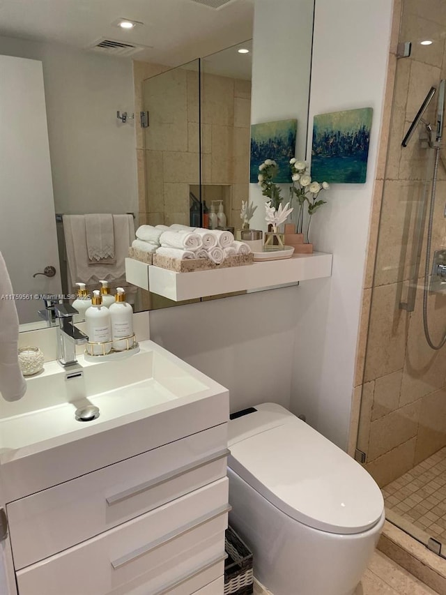 3610 Yacht Club Dr Unit 1510, Aventura, FL 33180 - full bathroom with visible vents, a stall shower, vanity, and toilet