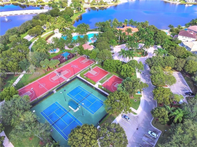 aerial view with a water view