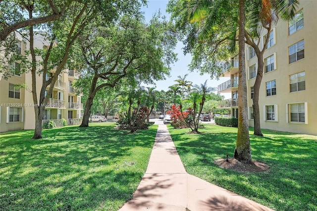 view of community featuring a lawn