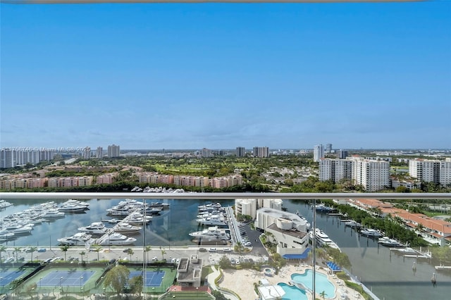 bird's eye view with a water view and a city view
