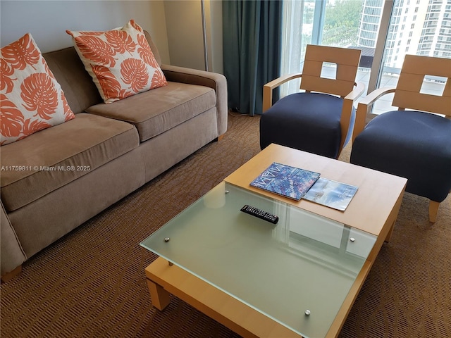 living room with carpet floors