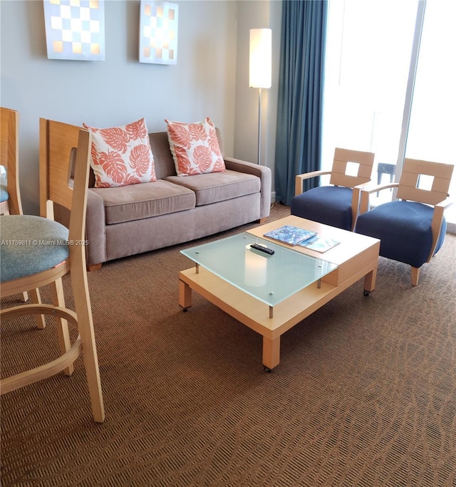 living area featuring carpet flooring