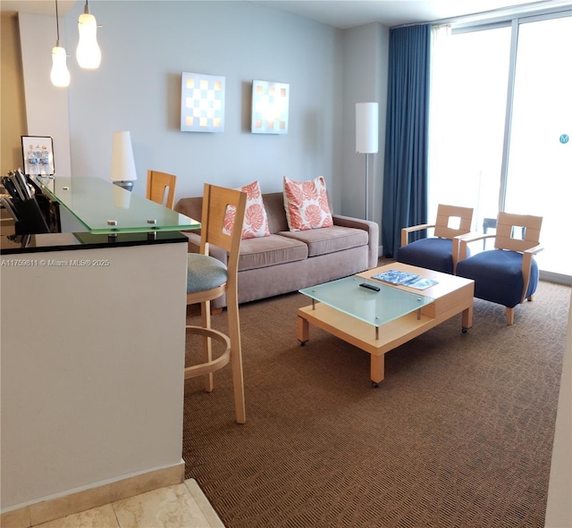 living room featuring floor to ceiling windows