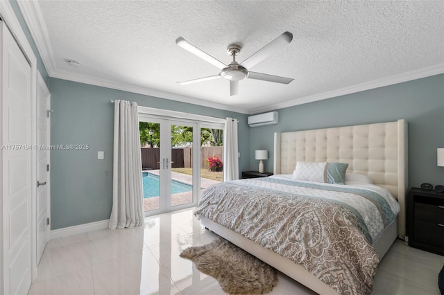 17 Boxwood Rd, Hollywood, FL 33021 - bedroom featuring french doors, access to outside, crown molding, and a wall unit AC