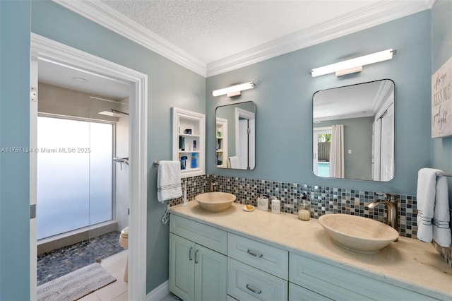 17 Boxwood Rd, Hollywood, FL 33021 - bathroom with a shower stall, ornamental molding, and a sink