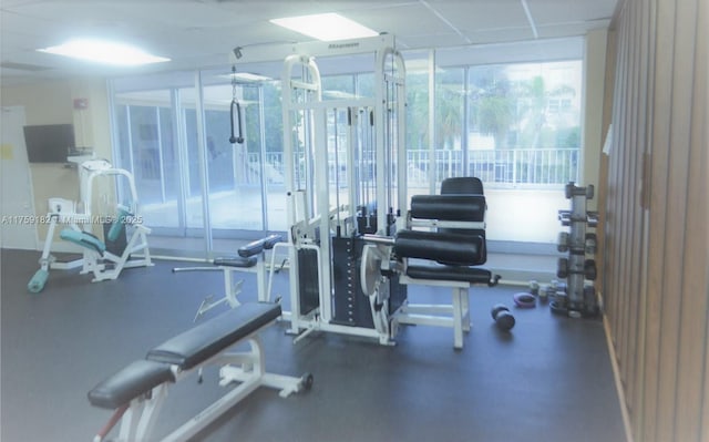 workout area featuring floor to ceiling windows